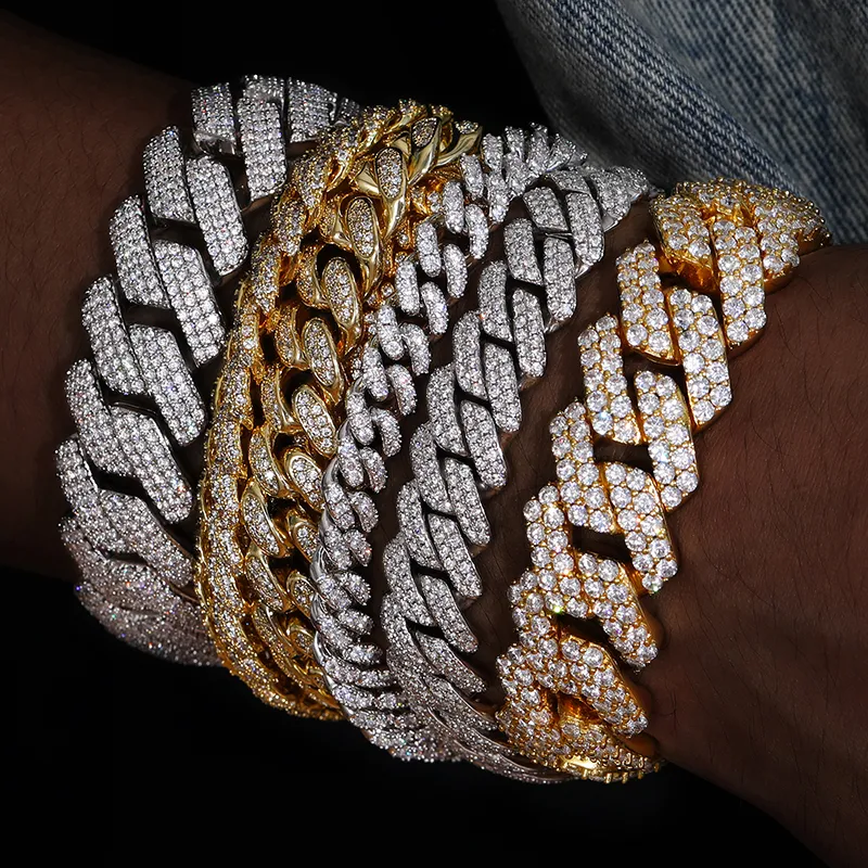 Bracelet en argent VVS1 D pour hommes, bijoux fins, couleur Moissanite, chaîne cubaine, luxe S925, bijoux Hip Hop