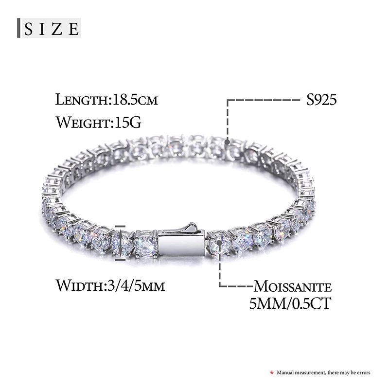 Bracelet de tennis en argent regardé 925 pour femme, bijoux de qualité supérieure, JOMoissanite, 3mm-5mm