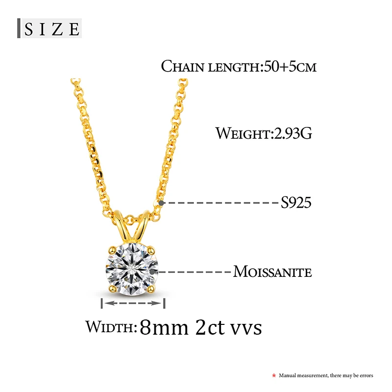 Collier en argent regardé 925 Moissanite avec pendentif diamant pour femme, véritable document 2CT D, 8mm, bijoux fins pour patients EquiParty