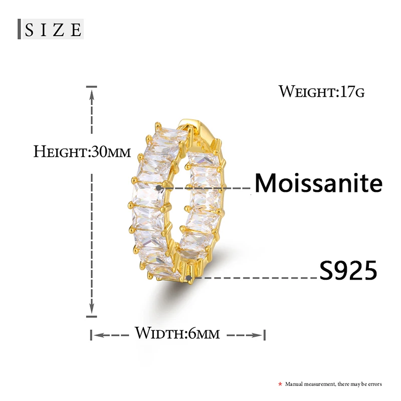 Boucles d'Oreilles Baguette Moissanite en Argent Sterling 925, Bijoux Fins de Luxe